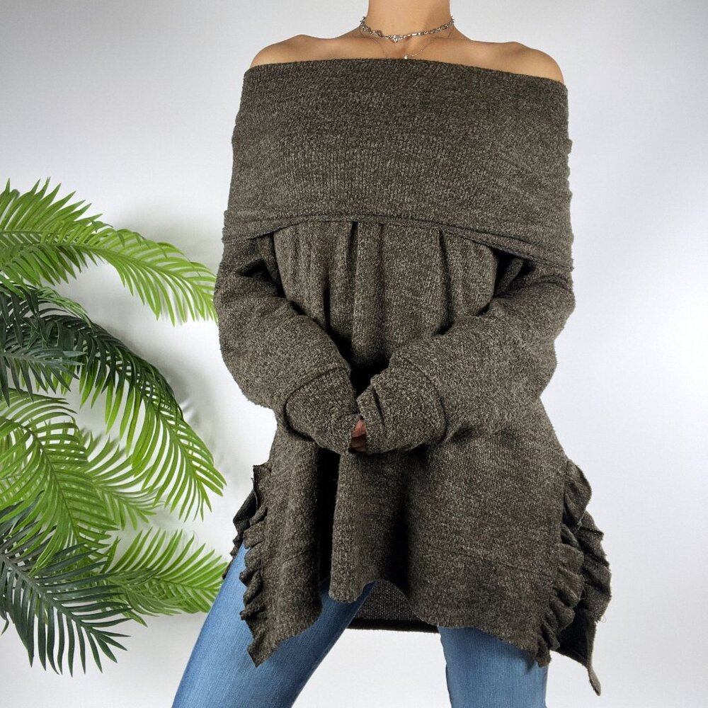 Vintage Green Cottagecore Off The Shoulder Fairycore Coquette Sweater / Large - Picture 3 of 7